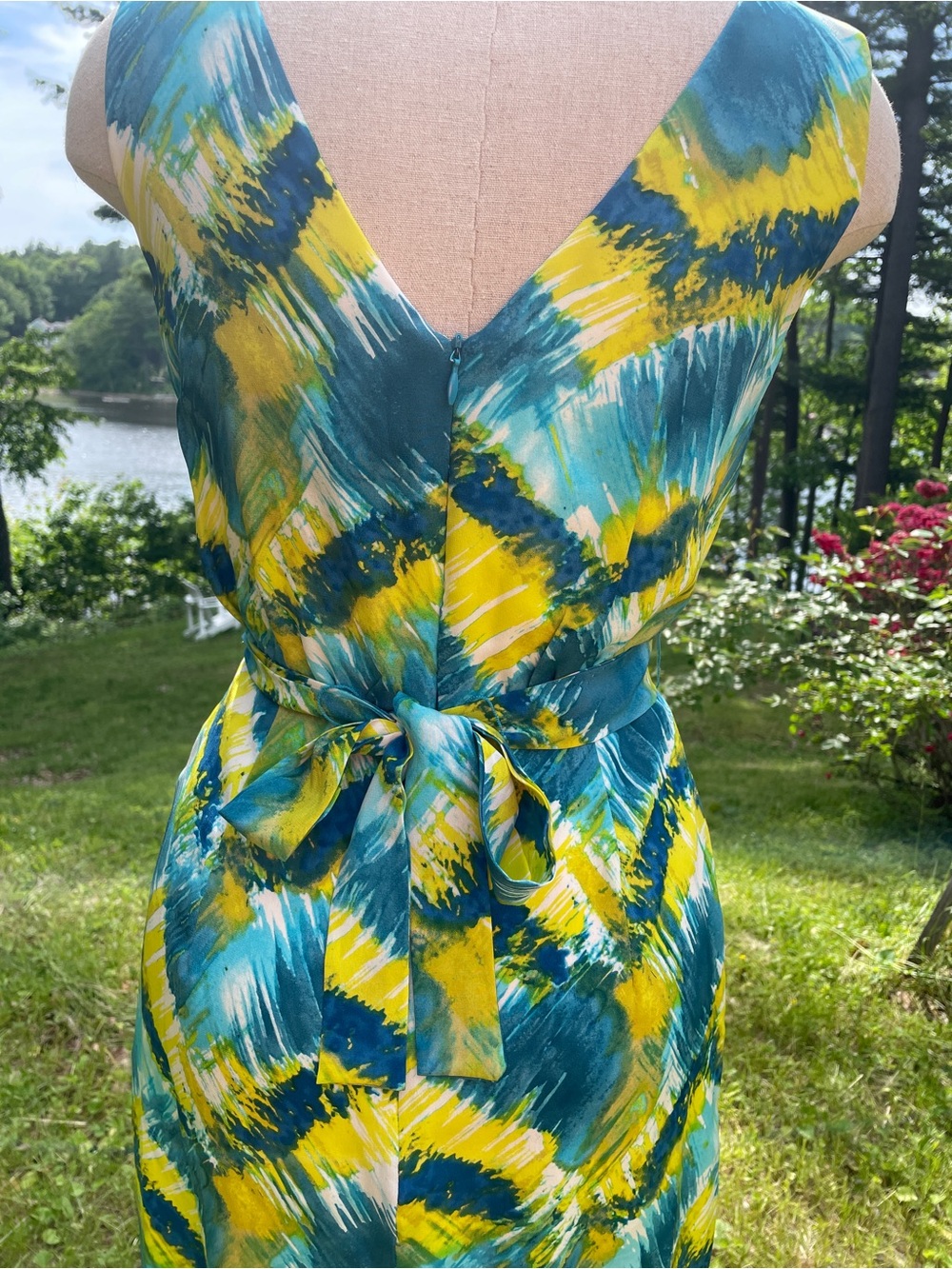 Tie-Dye Blue & Yellow Sleeveless Women’s Dress - Picture 5 of 9